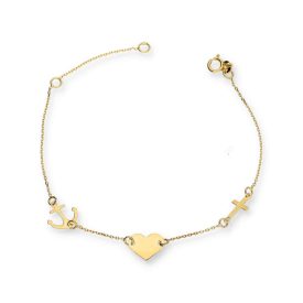   AU86320 - 14 karátos arany karlánc szív kereszt és horgony  medállal Hossz: 16 + 3 cm