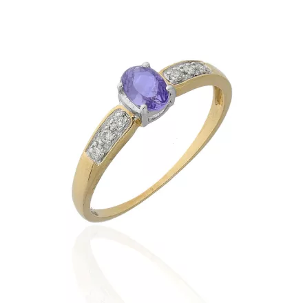 M784-TZ - 223339 - Briliáns kővel és tanzenit kőveldíszített női arany gyűrű Méret: 57