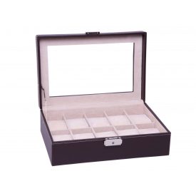   EDELWOLLE (929) SÖTÉTBARNA VARROTT SZINETIKUS BŐR ÓRATARTÓ DOBOZ 10 ÓRÁNAK