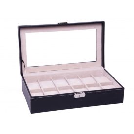   EDELWOLLE (933) FEKETE VARROTT SZINETIKUS BŐR ÓRATARTÓ DOBOZ 12 ÓRÁHOZ